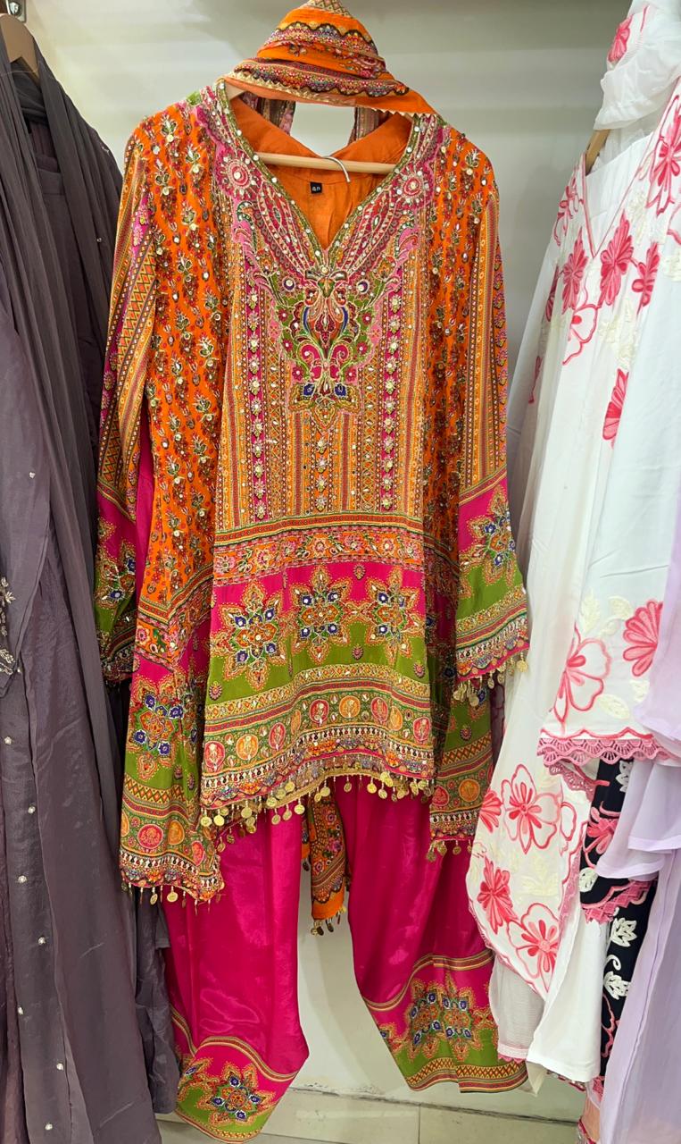 Pure Crape Embroidered Farshi Suit Set