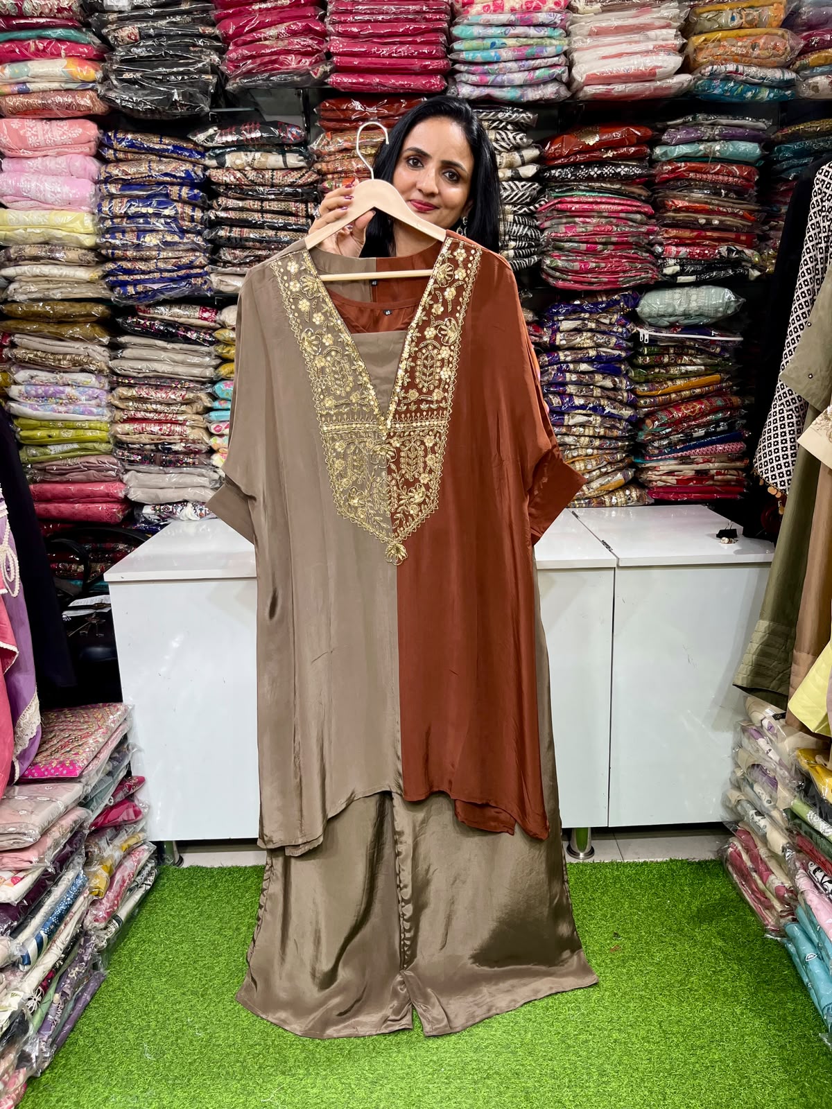 Pure Crape Half and Half Designer Coord Set
