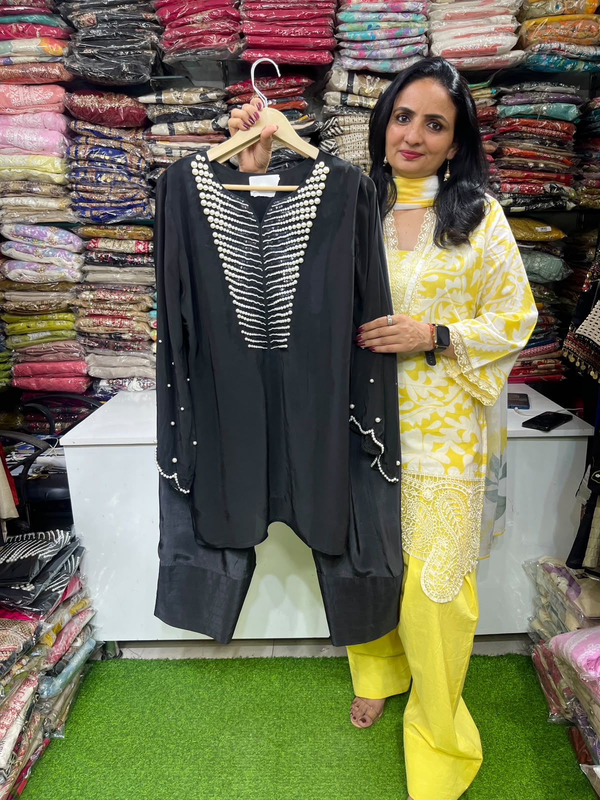 Pure Crape Hand Embellishment designer Farshi Set