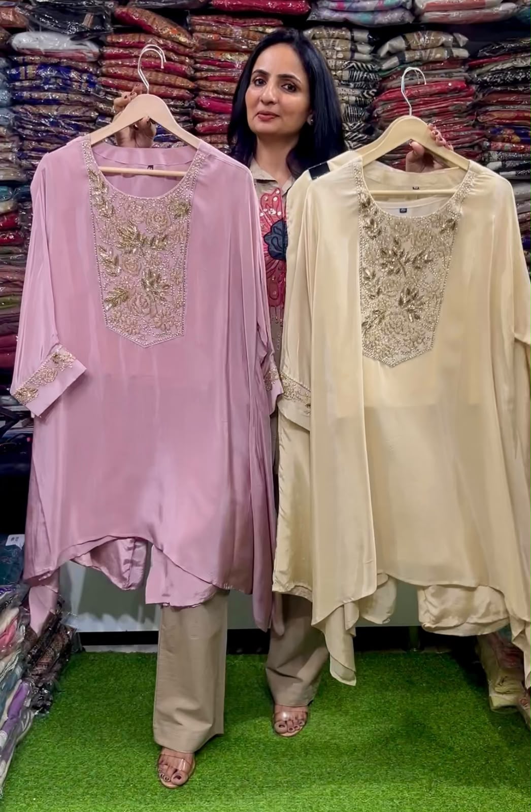 Pure Crape Hand Embroidered Coord Set