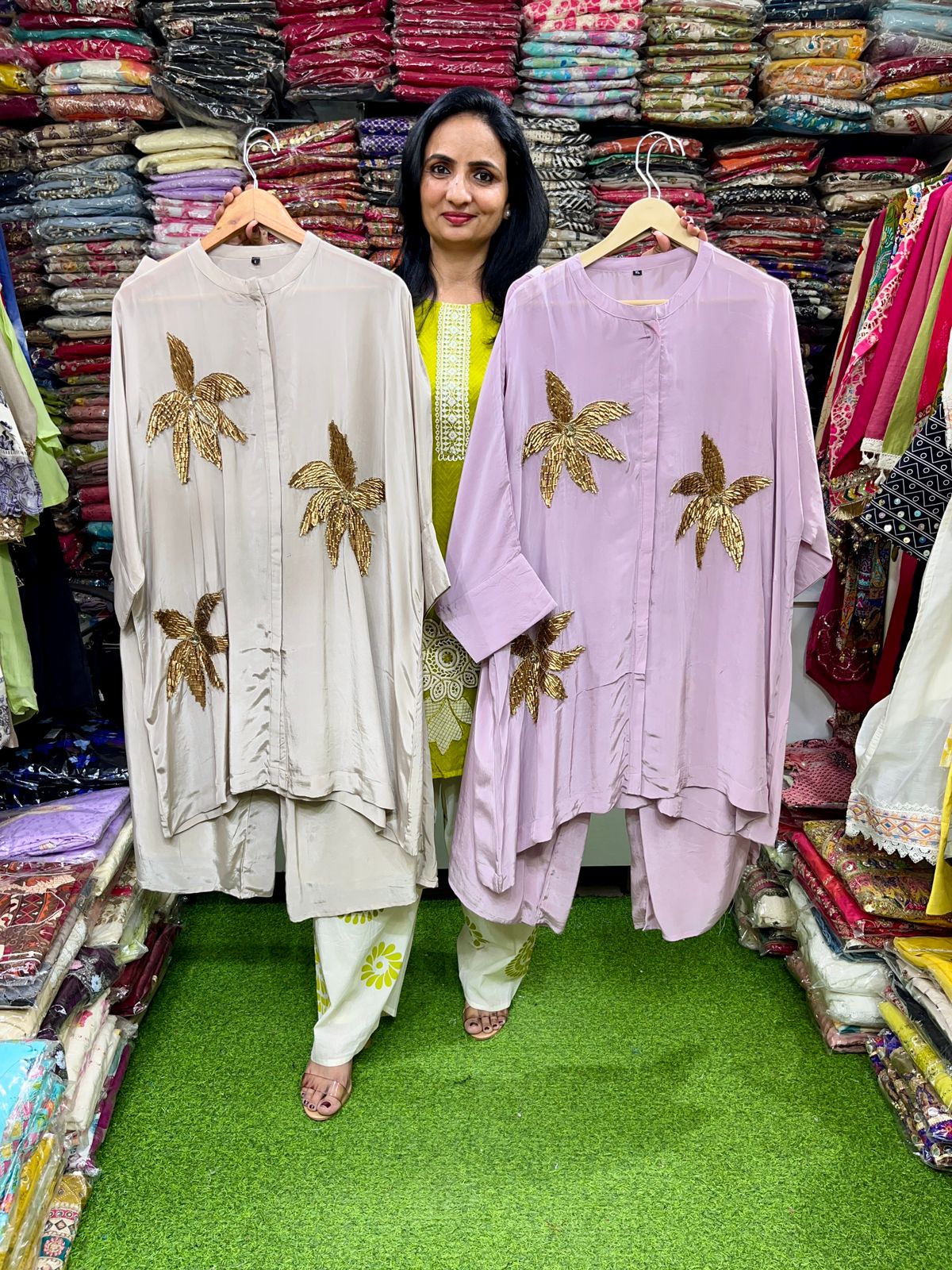 Pure Crape Hand Embroidered Designer Coord Set