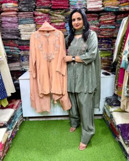 Pure Crape Hand Embroidered Peplum with Farshi