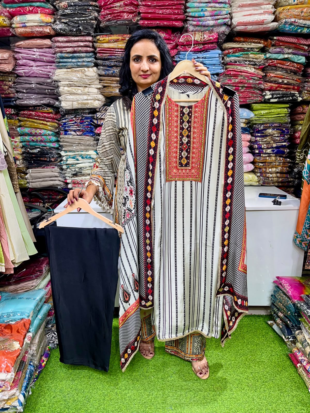 Pure Crape Hand Embroidered Suit Set