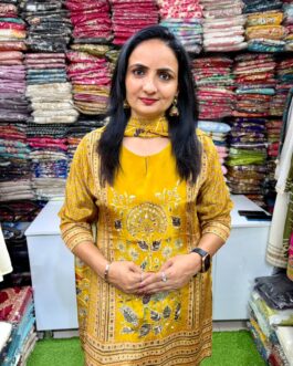 Pure crape digital print suit with hand embroidery