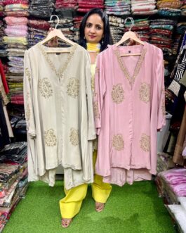 Pure Crape Party Wear Hand Embroidered Coord Set