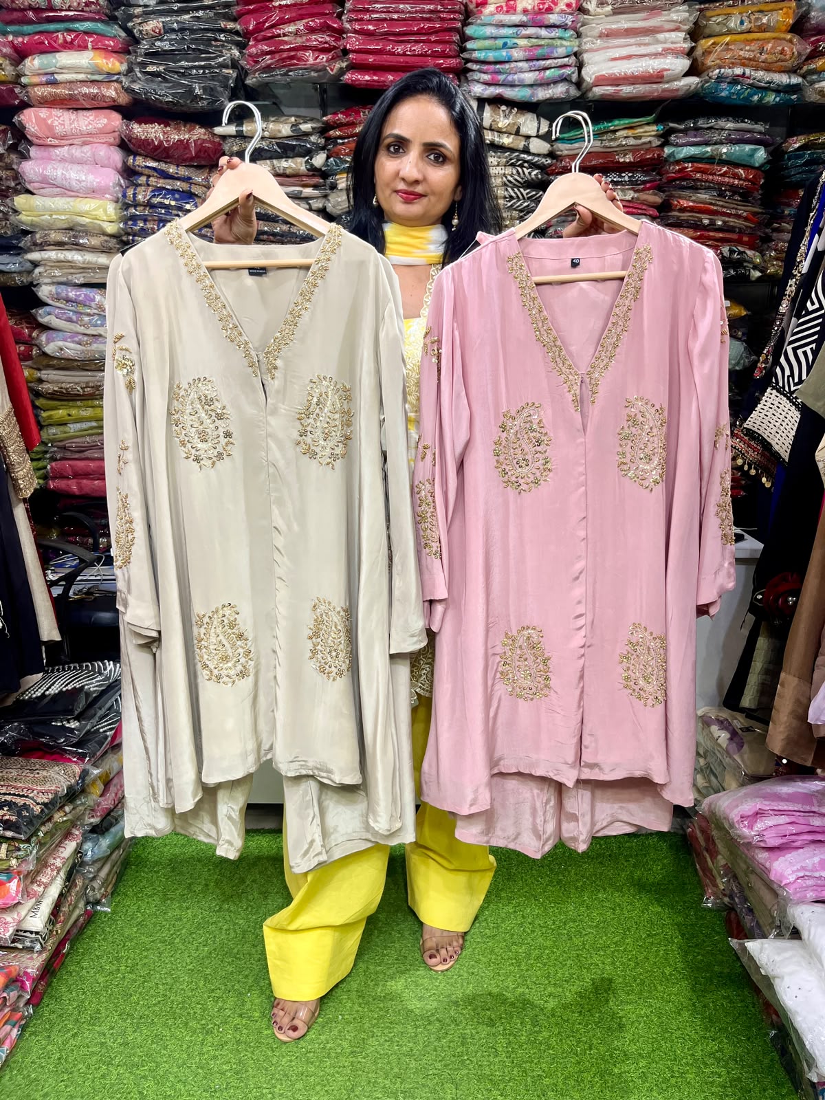 Pure Crape Party Wear Hand Embroidered Coord Set