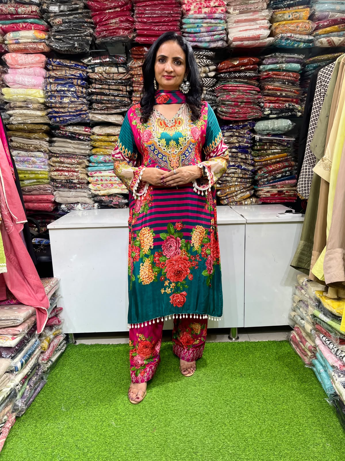 Pure Crape Suit With Farshi