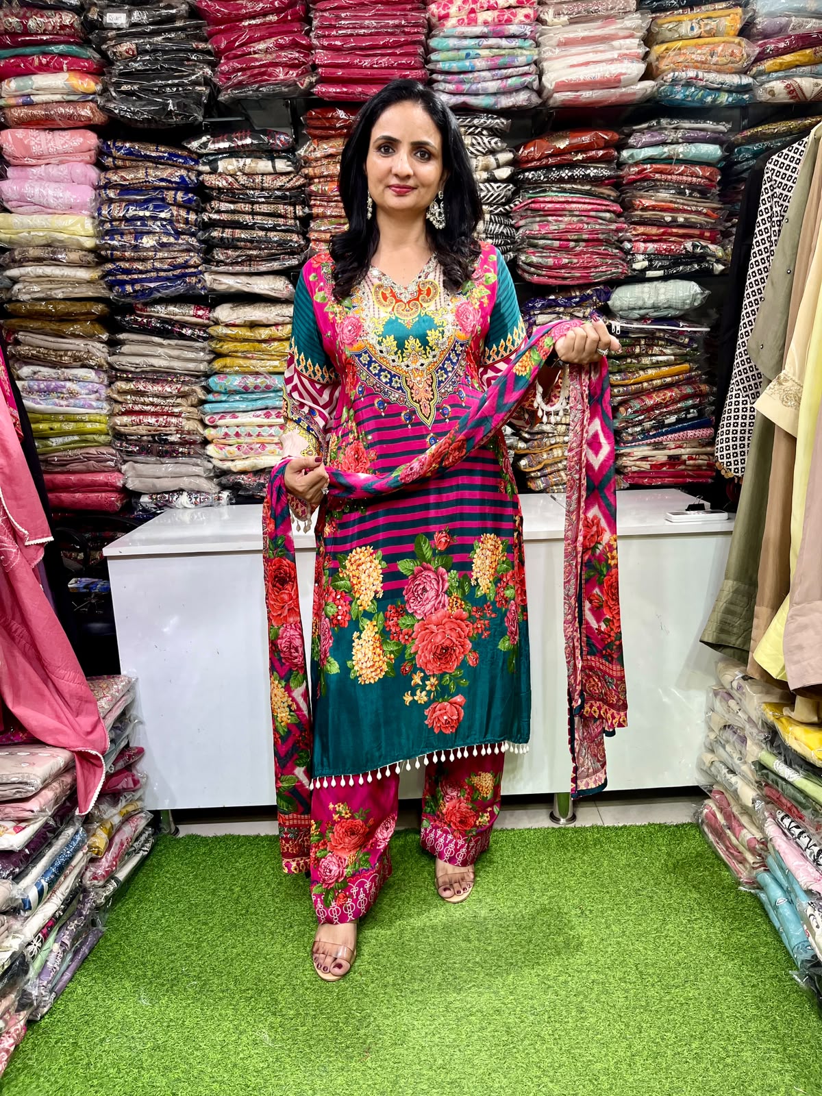 Pure Crape Suit With Farshi