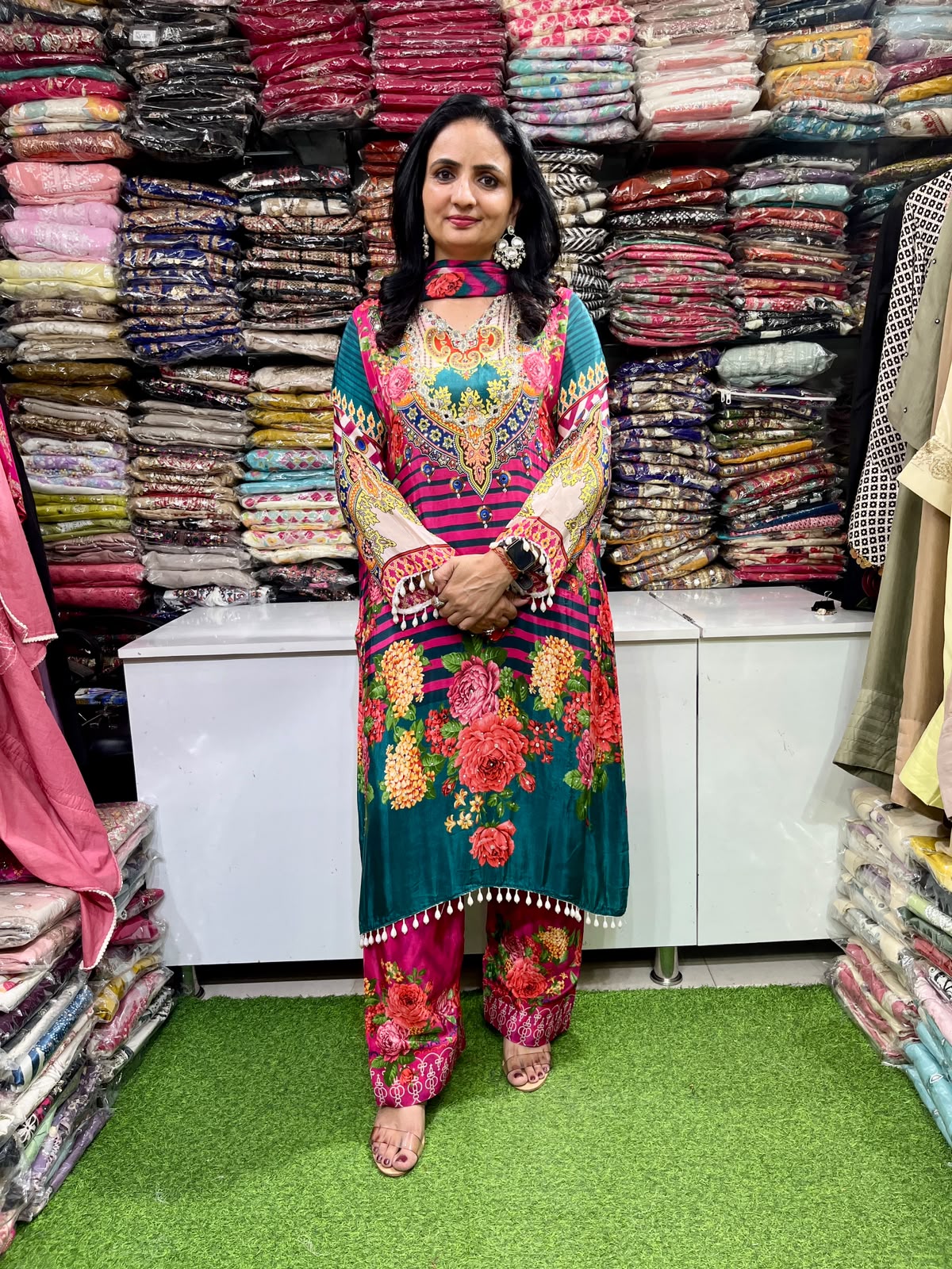 Pure Crape Suit With Farshi
