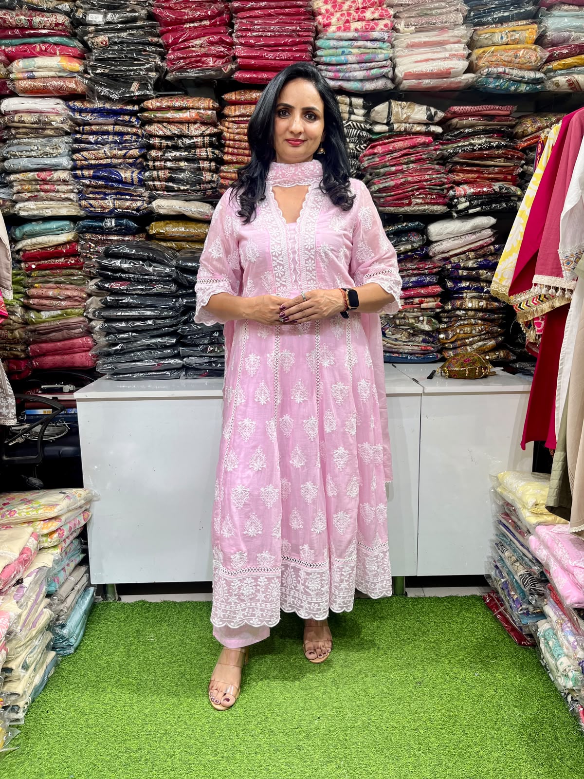 Pure Mal Cotton Anarkali Set