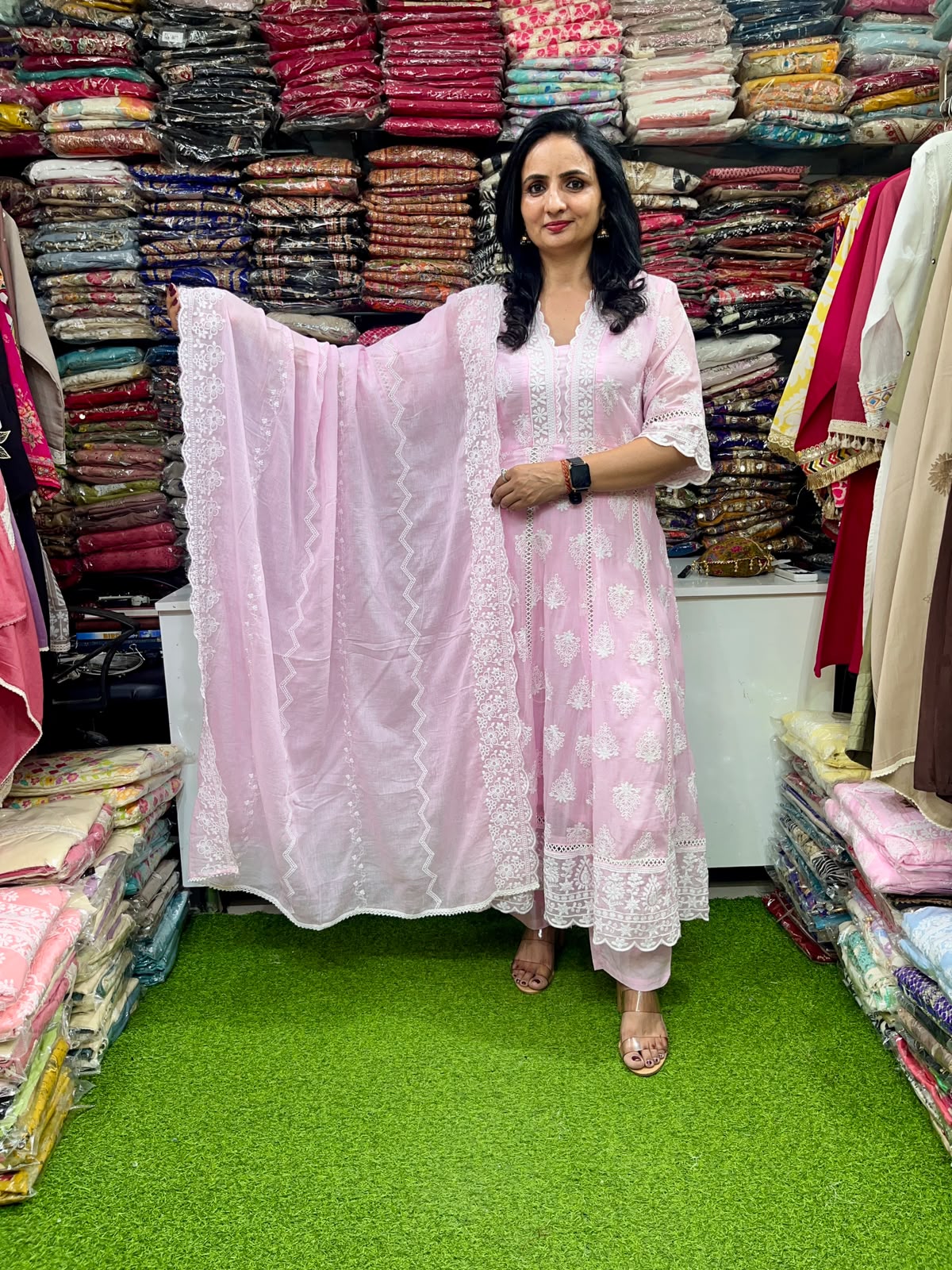 Pure Mal Cotton Anarkali Set