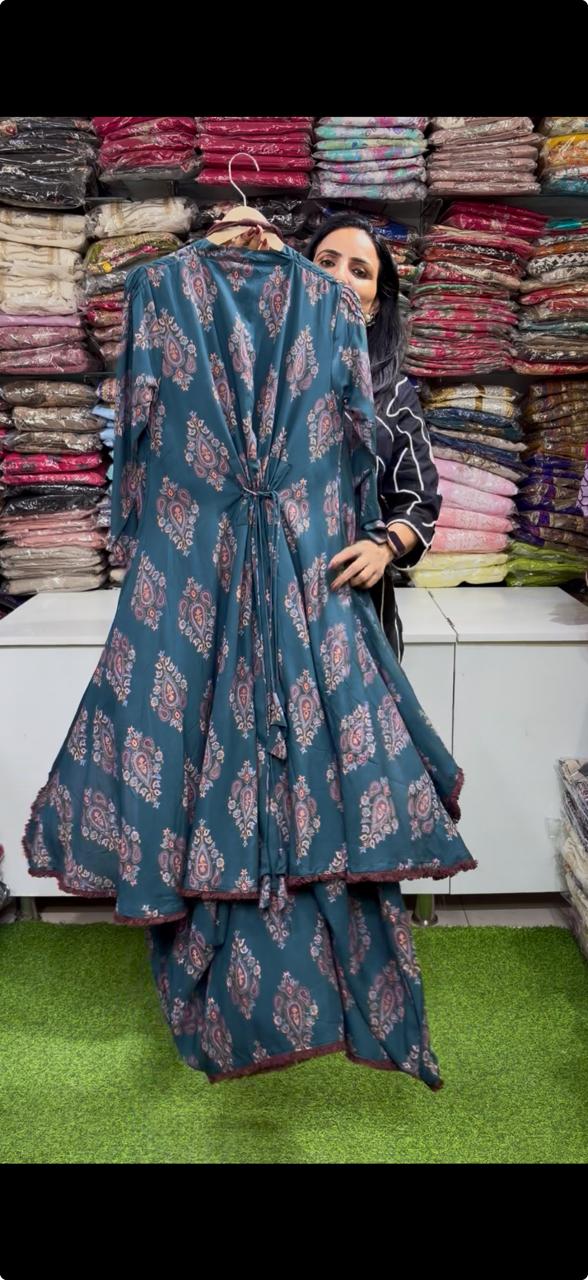 Celebrity Dhoti Skirt One Peice Teal Dress