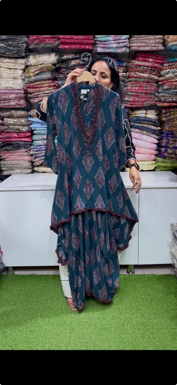 Celebrity Dhoti Skirt One Peice Teal Dress