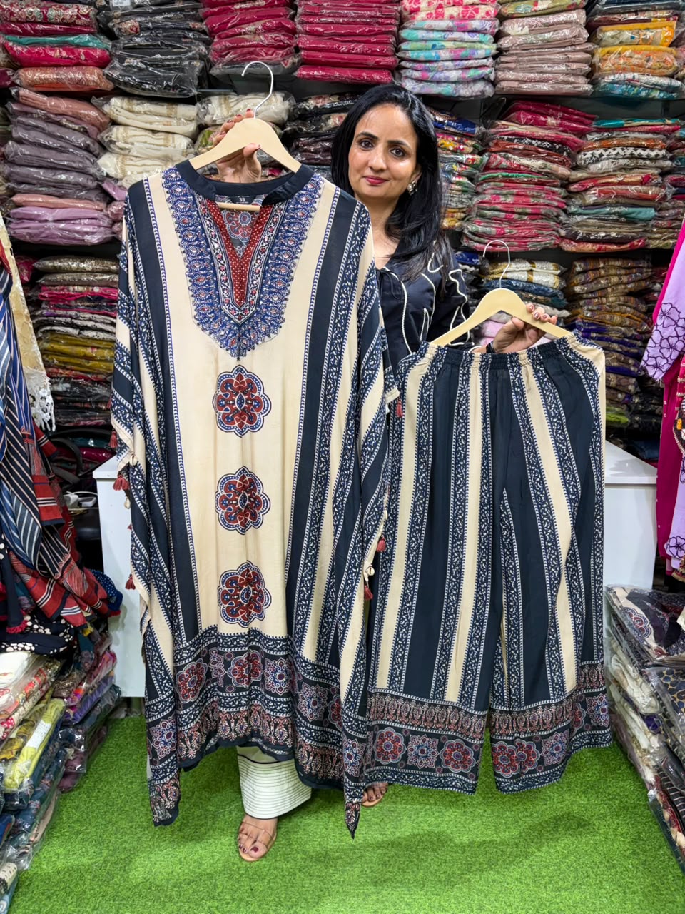 Designer Muslin Crape Kaftan Set