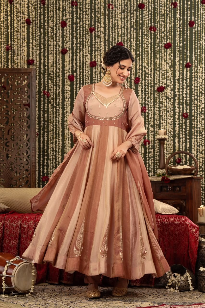 Designer Partywear Pink Anarkali Suit Set