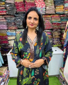 Digital Print Pure Crape Coord with Hand Embellishment on Neck paired with Farshi