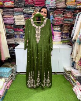 Pure Chinon Green Hand Embroidered Anarkali Suit Set
