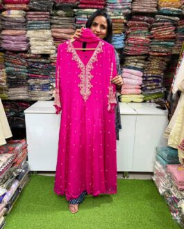 Pure Chinon Hand Embroidered Anarkali Suit Set