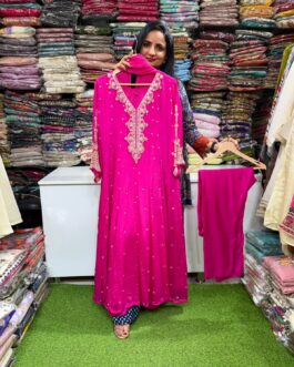 Pure Chinon Hand Embroidered Anarkali Suit Set