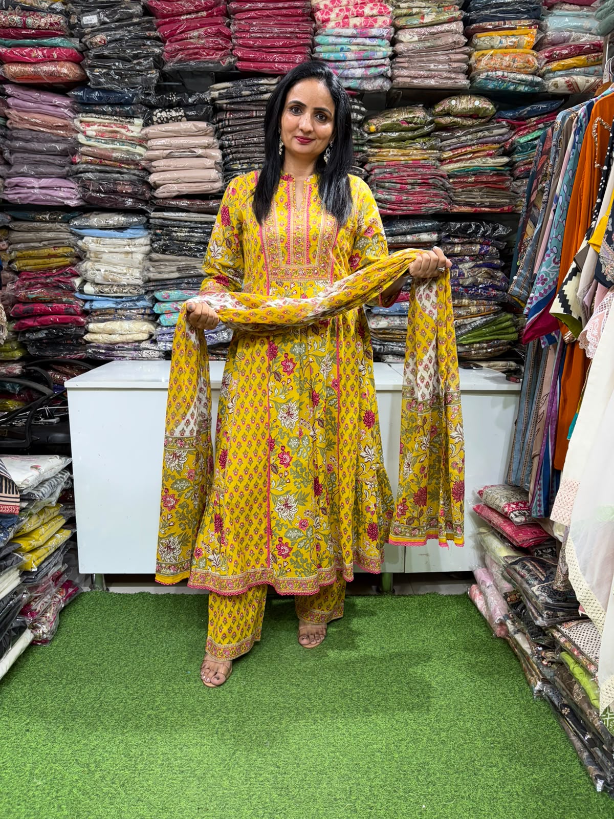 Pure Cotton Jaipuri Anarkali Set