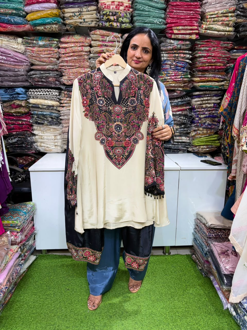 Pure Crape Designer Farshi Coord Set