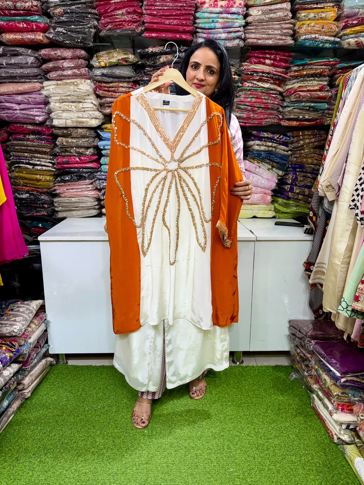Pure Crape Designer Hand Embroidered Coord Set