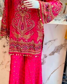 Pure Crape Designer Pink Suit Set