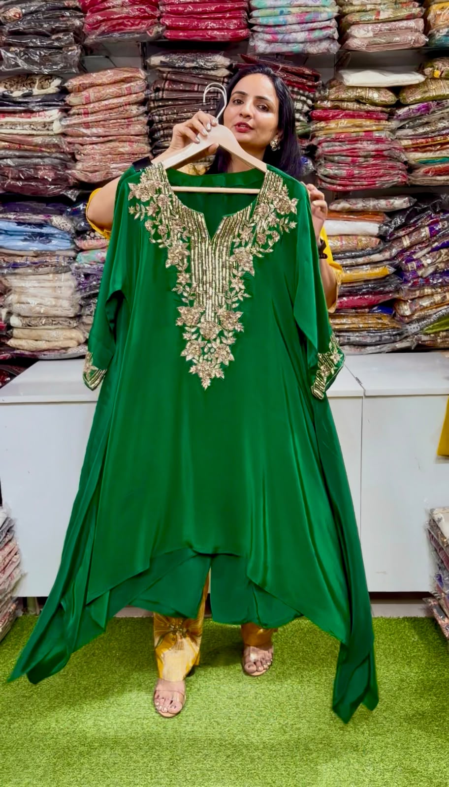 Pure Crape Different Cut Hand Embroidered Coord Set