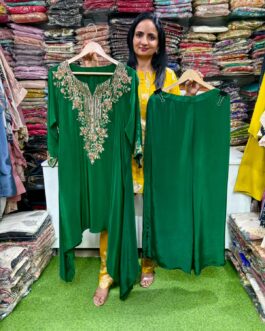 Pure Crape Different Cut Hand Embroidered Coord Set