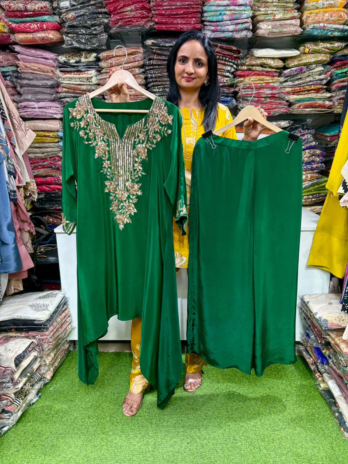 Pure Crape Different Cut Hand Embroidered Coord Set