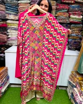 Pure Crape Multi Shade Kaftan Set with Embroidery