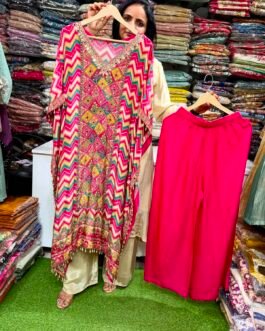 Pure Crape Multi Shade Kaftan Set with Embroidery