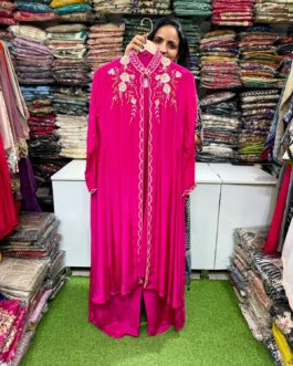 Pure Crape Three Peice Hand Embroidered Jacket Set
