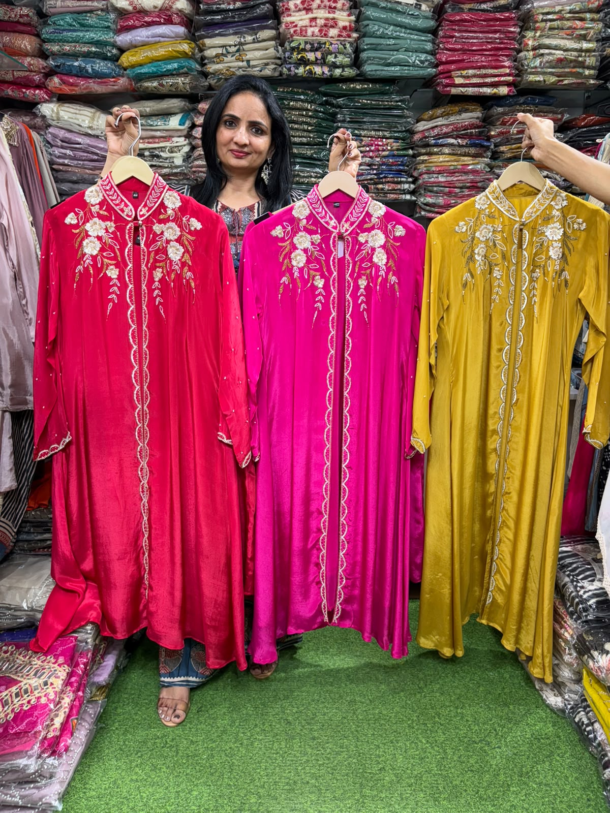 Pure Crape Three Peice Hand Embroidered Jacket Set