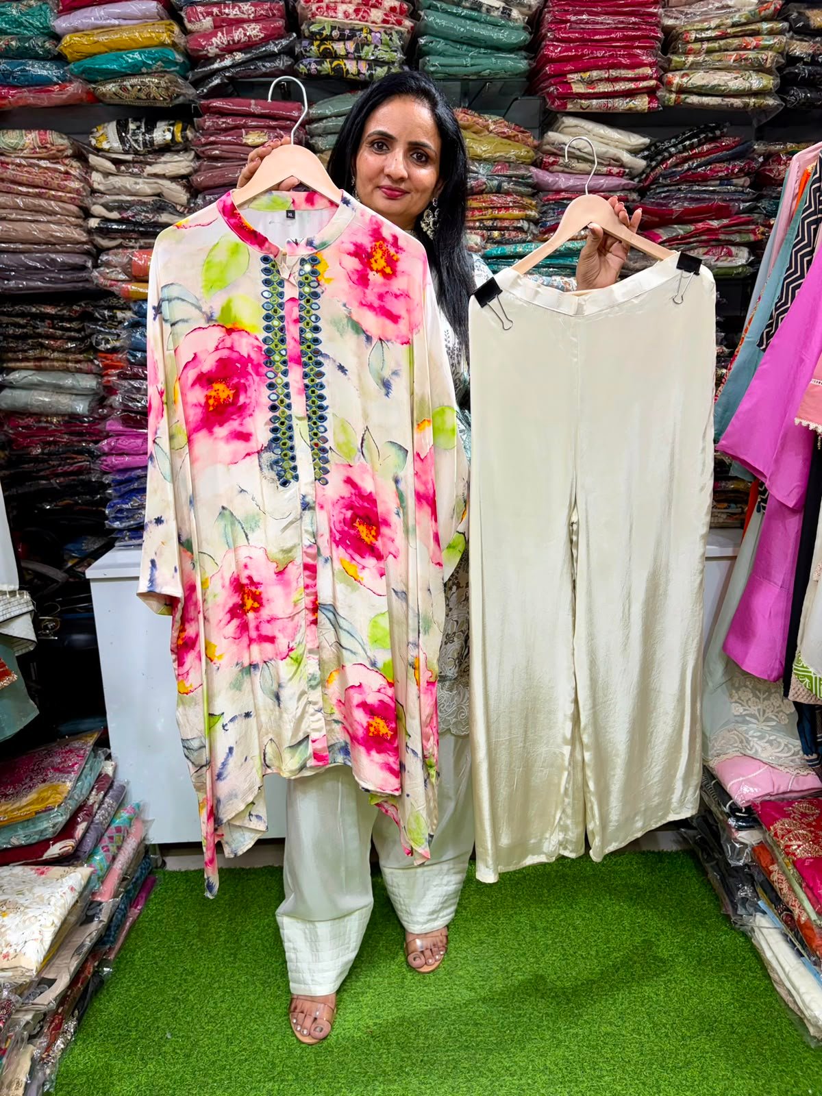 Pure Crape Digital Print Coord Set with Hand Work