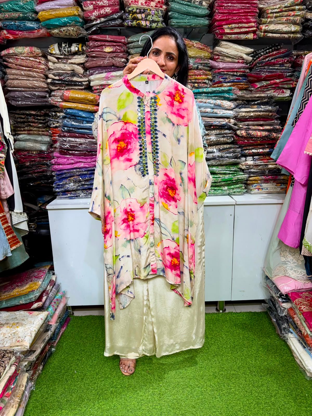 SCD- 18 Pure Crape Digital Print Coord Set with Hand Work