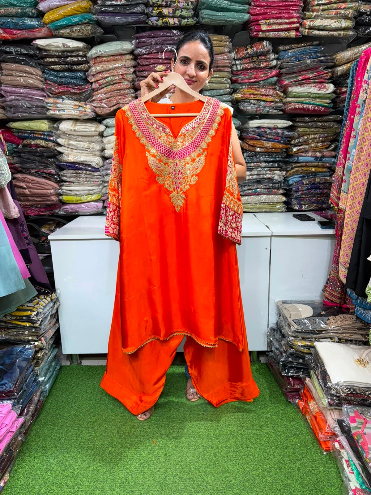Pure Crape Embroidered Farshi Coord Set