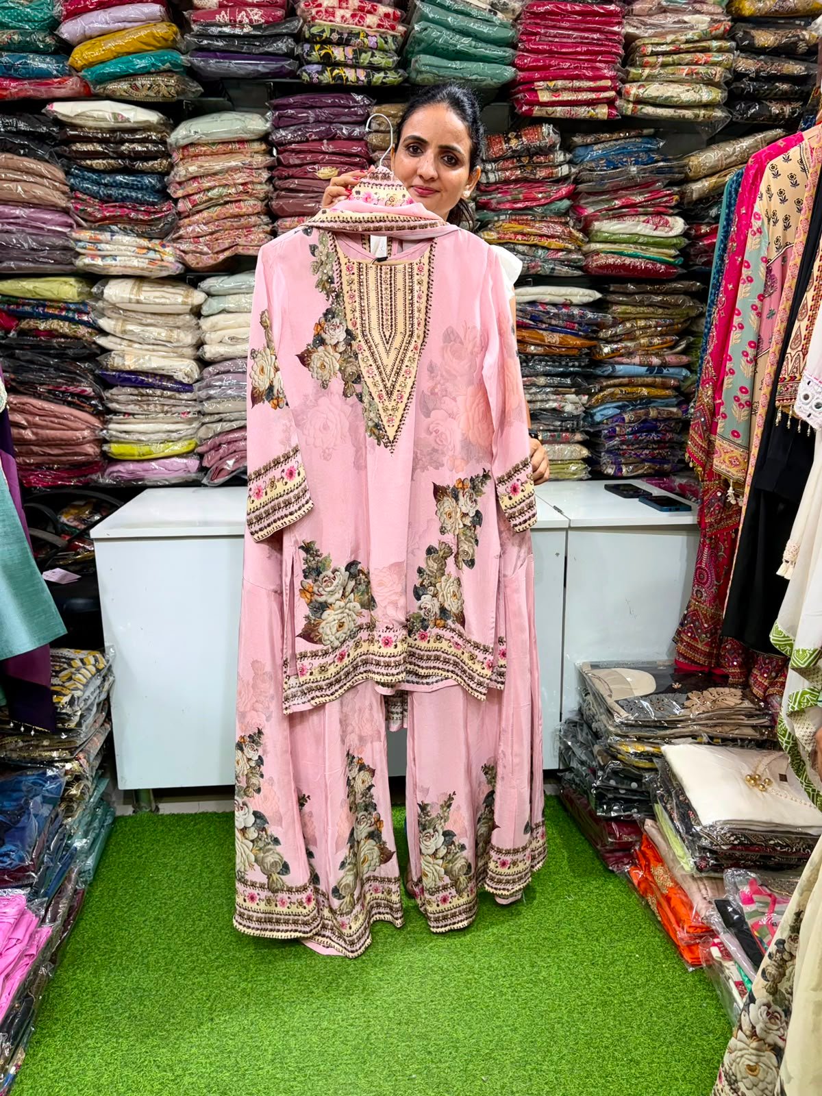 Pure Crape Gharara Suit Set Pink