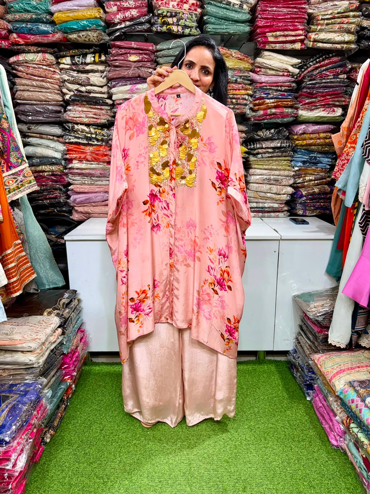 SCD 14- Pure Crape Digital Print Coord with Hand Work