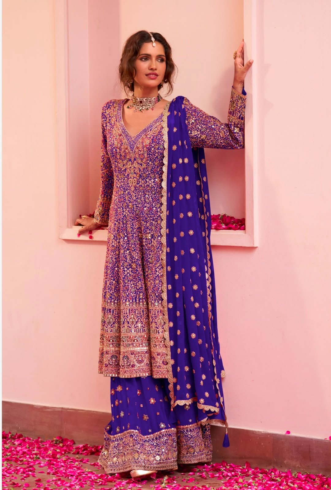 SCD-16 Partywear Pure Georgette Embroidered Suit Set with Divider