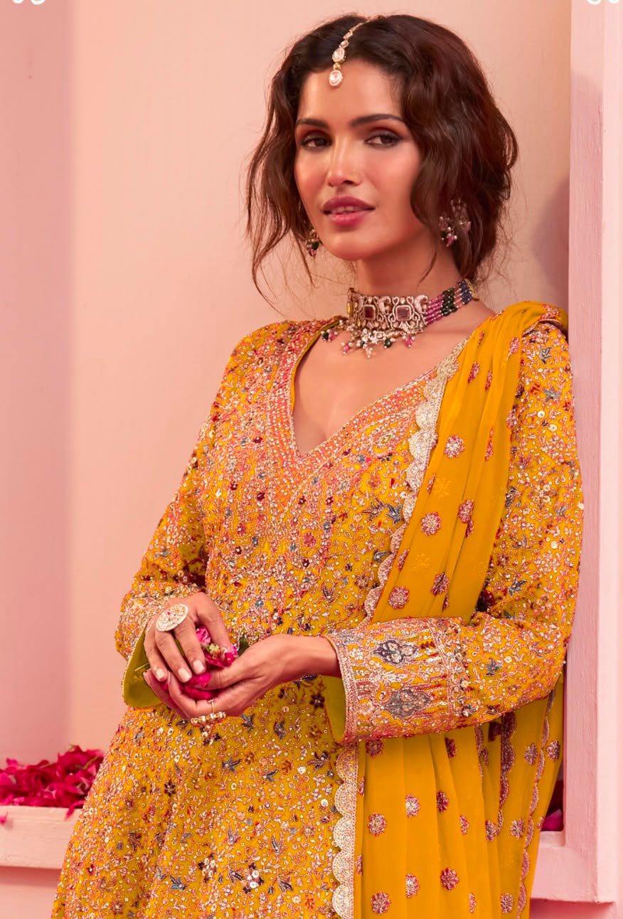 SCD-16 Partywear Pure Georgette Embroidered Suit Set with Divider