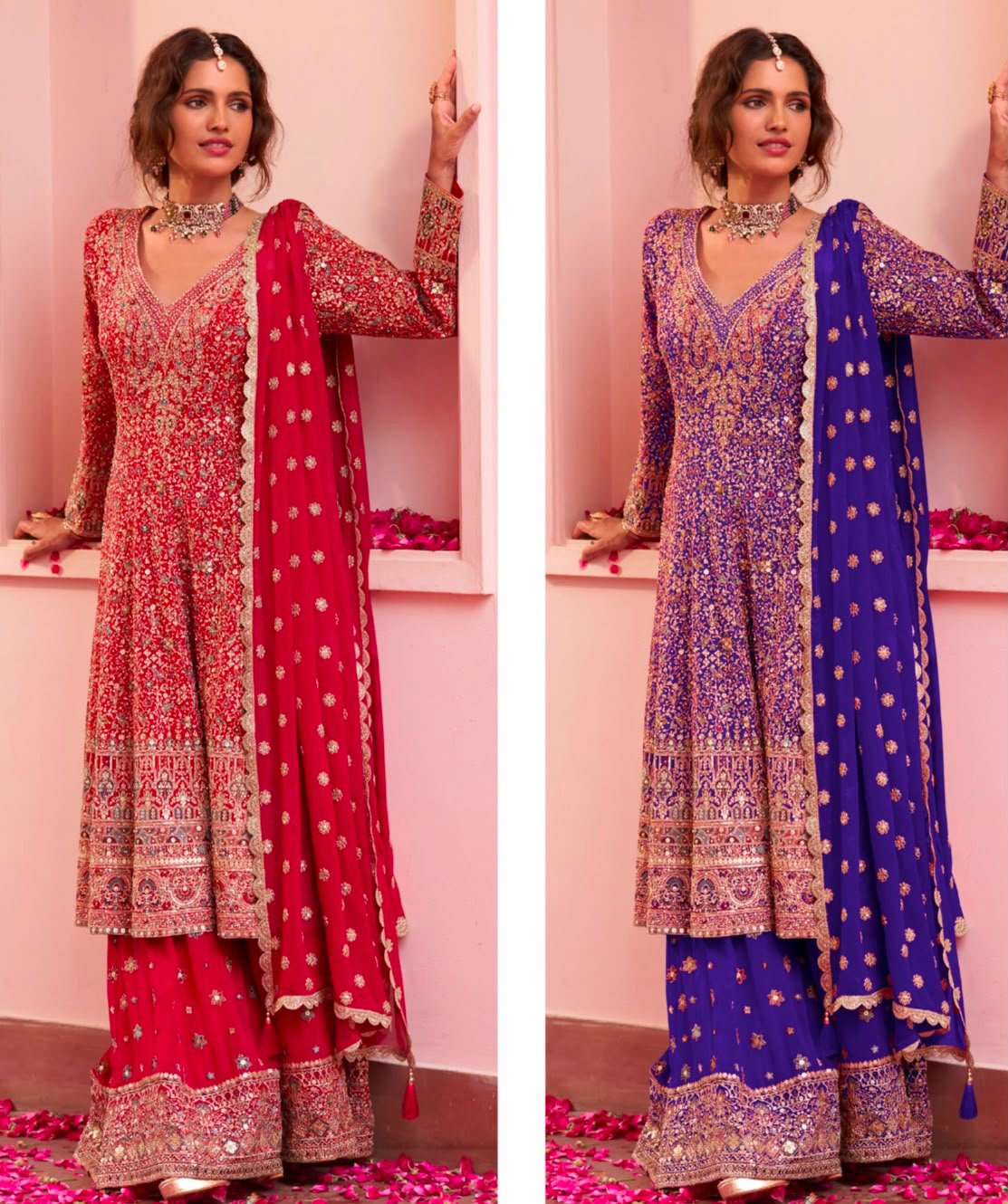 SCD-16 Partywear Pure Georgette Embroidered Suit Set with Divider
