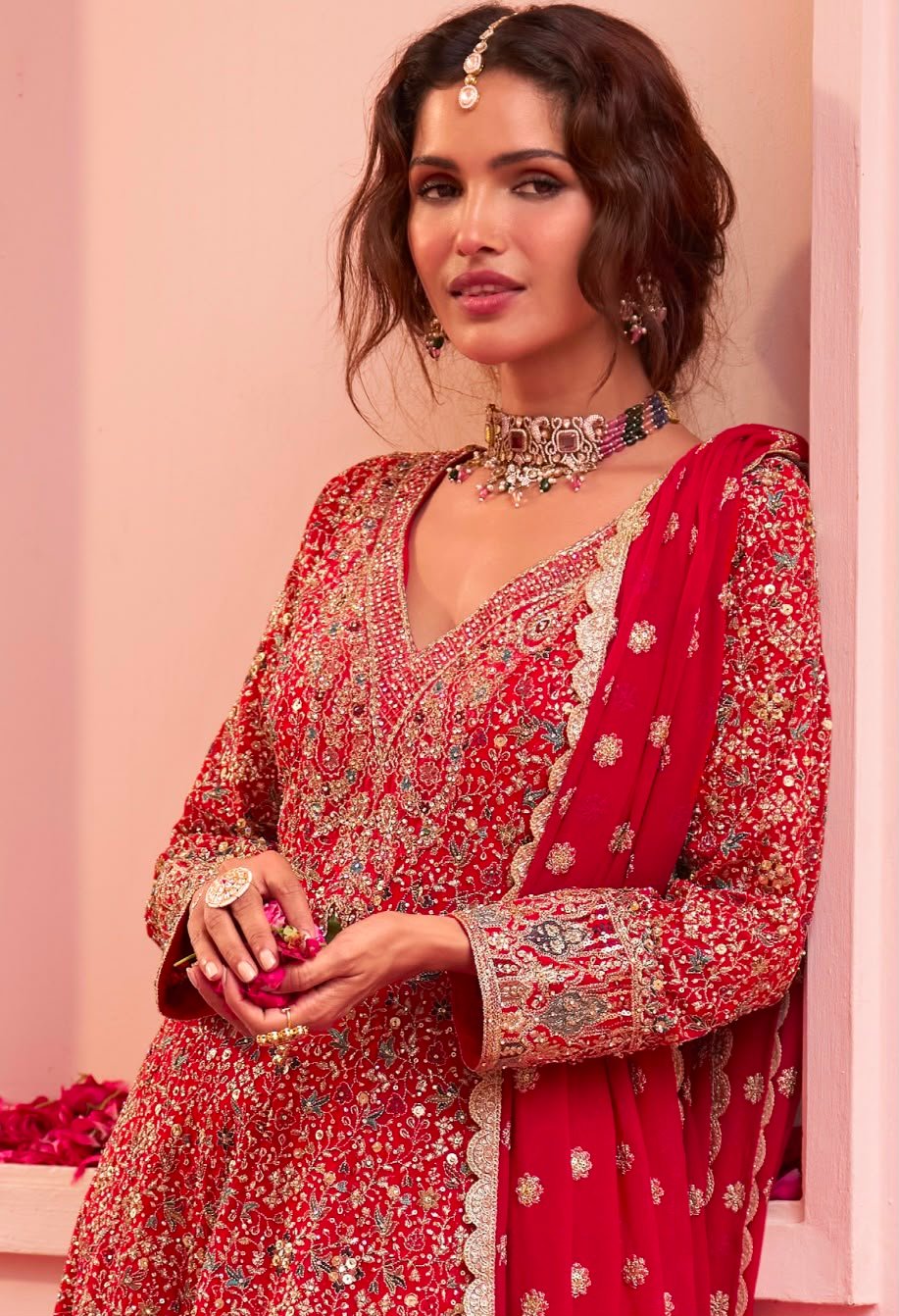 SCD-16 Partywear Pure Georgette Embroidered Suit Set with Divider
