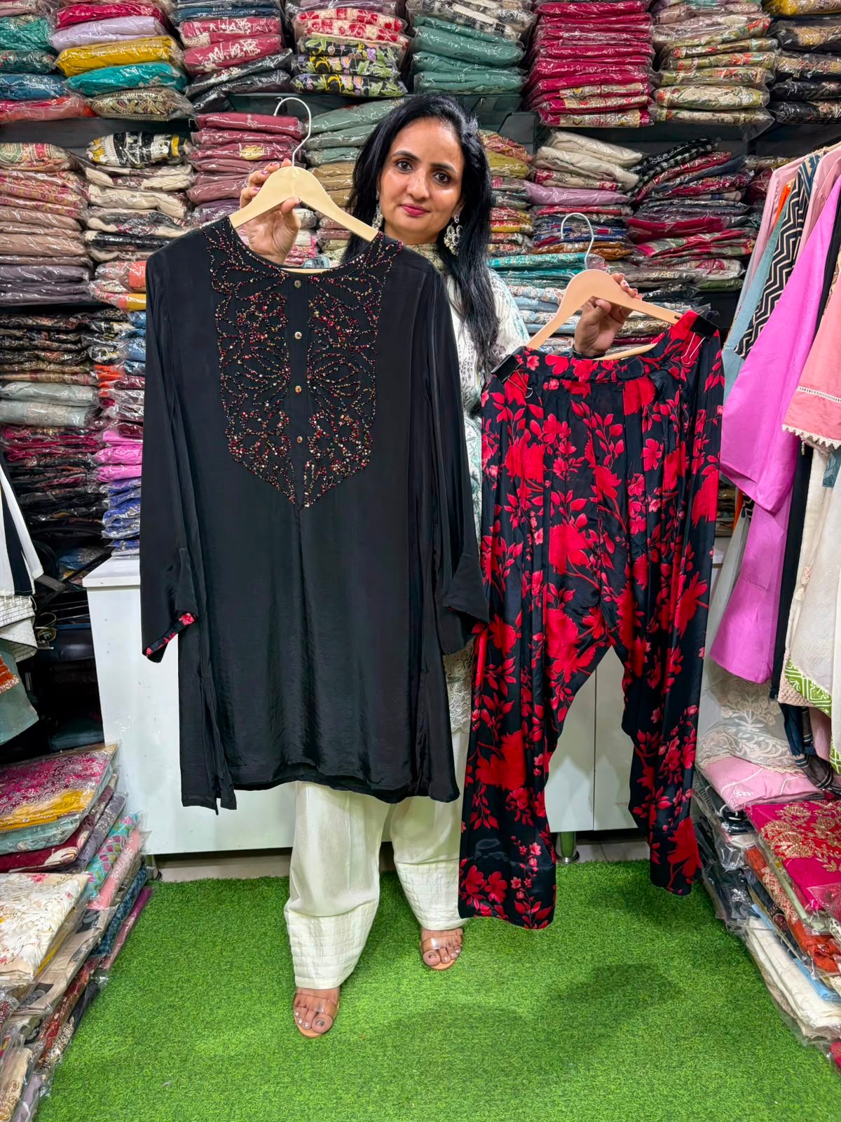 SCD- 21 Pure Crape Farshi Coord with Embroidery