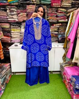 SCD 24- Pure Crape Royal Blue Bandhani Print Hand Embroidered Coord Set
