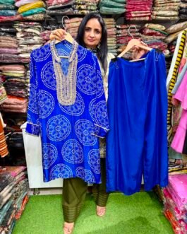 SCD 24- Pure Crape Royal Blue Bandhani Print Hand Embroidered Coord Set