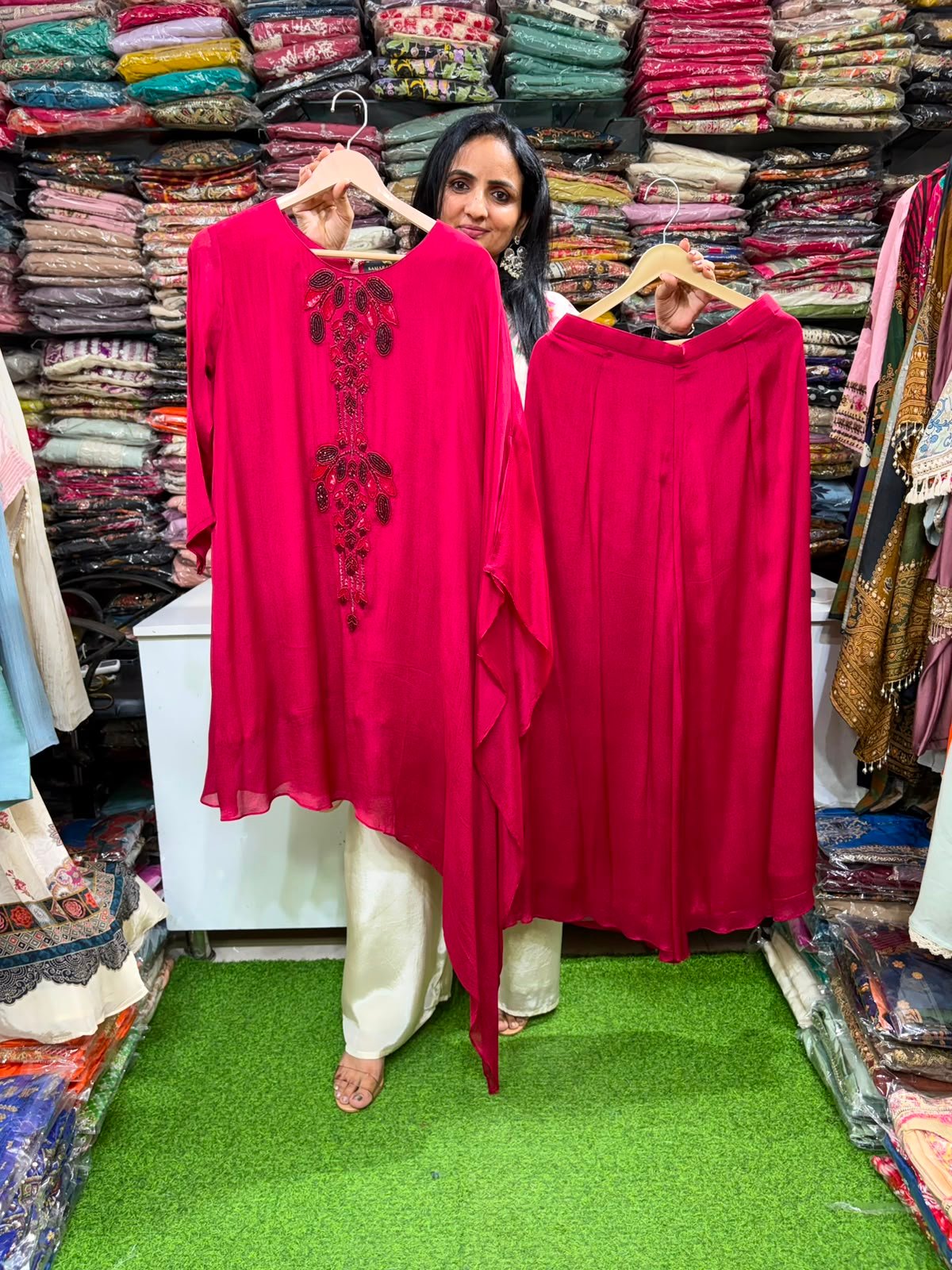 SCD-25 Designer Indo-Western Kaftan Style Mehroon Coord Set