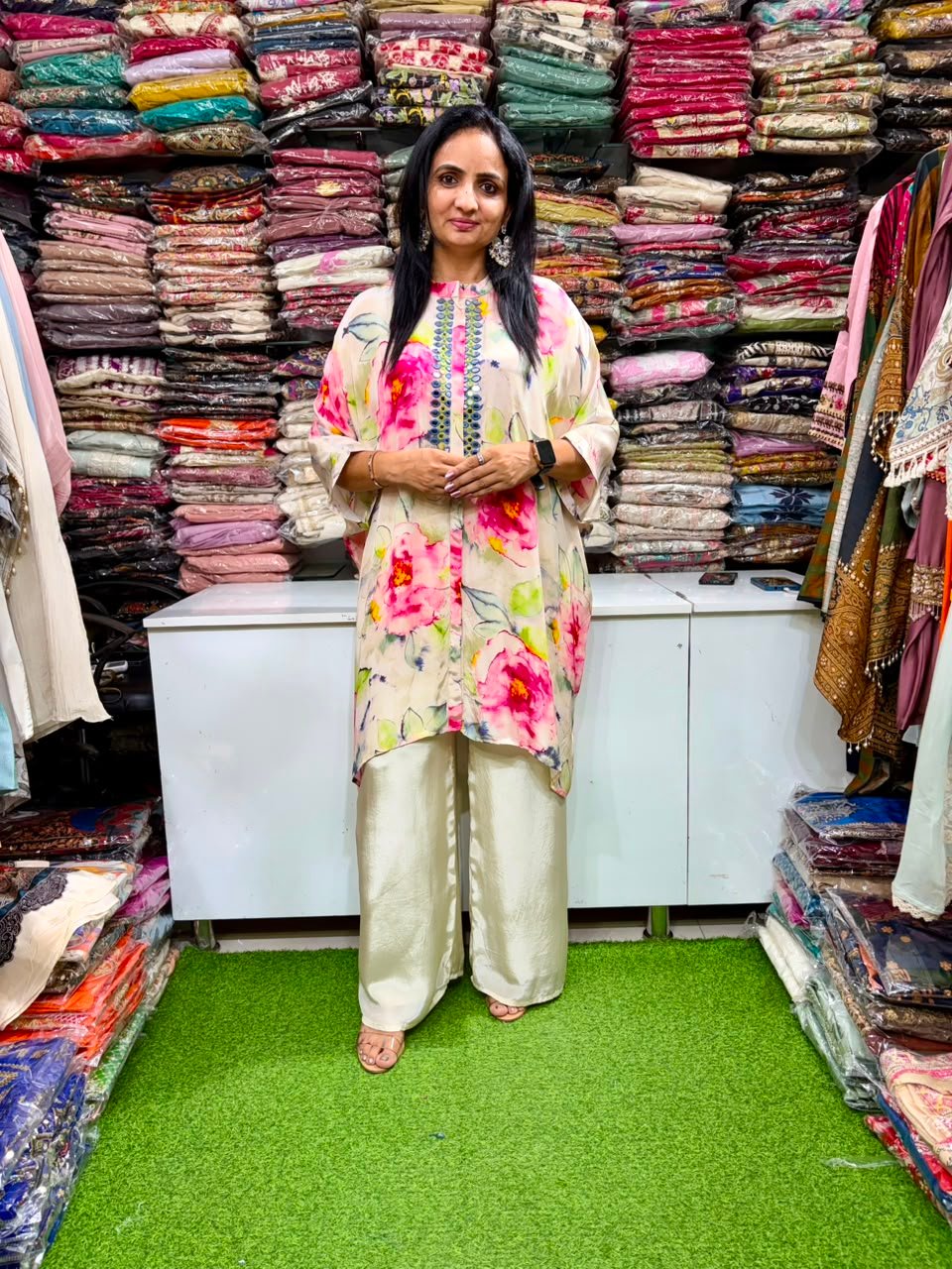 SCD - 28 Pure Crape Digital Print Coord Set with Hand Work