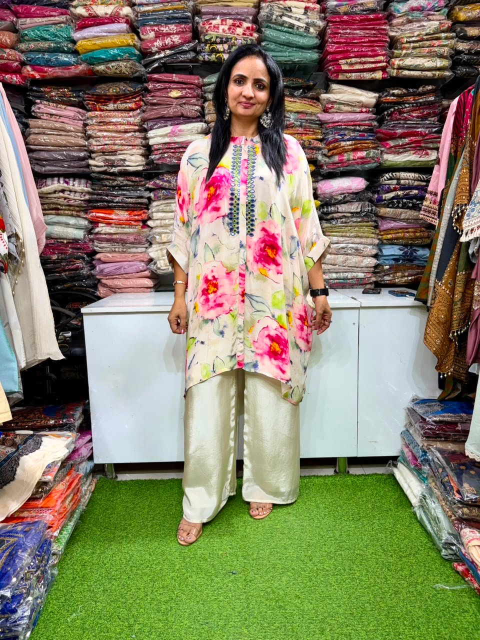 SCD - 28 Pure Crape Digital Print Coord Set with Hand Work