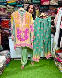SCD-38 Pure Crape Digital Print Farshi Coord Set with Highlights